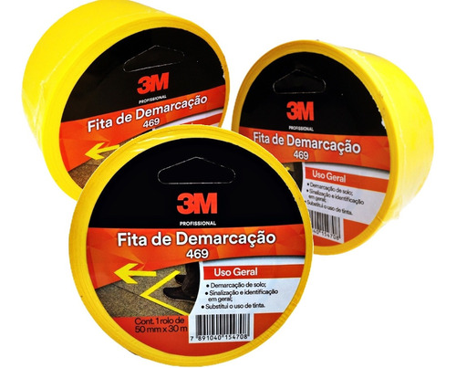 3 Fita Demarcação Piso 3m Sinalização Amarela 50mm X 30m