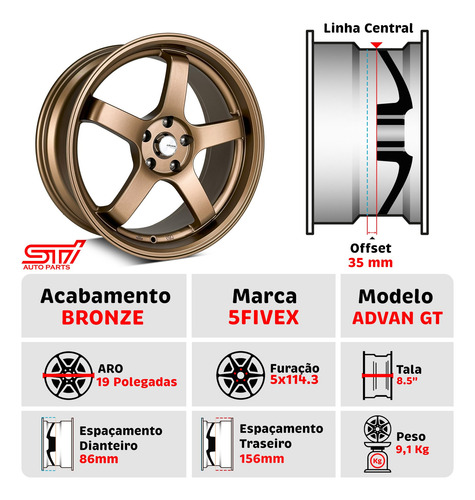 Par Roda Advan Aro 19x9.5 5x114 Offset 40 Bronze