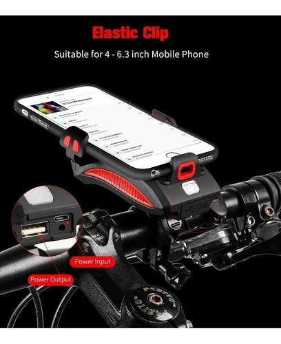 Luz Bocina Bicicleta Foco Power Bank Soporte Celular Usb