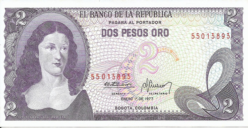 Colombia  2 Pesos Oro 1 Enero 1977