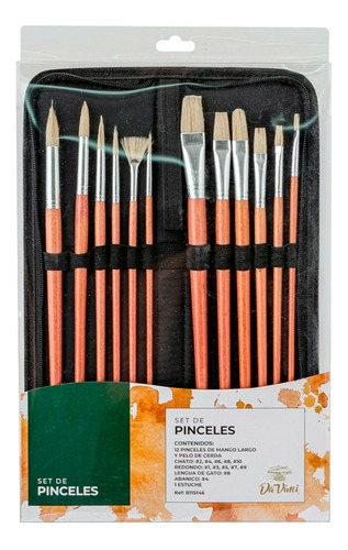 Set Pinceles Madera X12 Mango Largo Varios Tamaños - El Rey