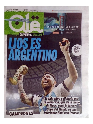 Diario Ole 19/12 Campeones Mundiales Qatar 2022 - Nuevo 