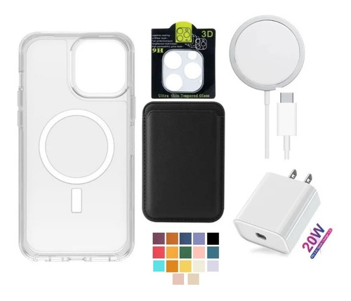 Imagen 1 de 8 de Kit Funda + Accesorios Cable, Cubo, Mica Para iPhone Magsafe