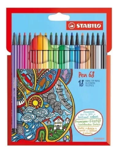 Stabilo 6818-7 Marcadores Fibra Pen 68 Set De 18 Unidades