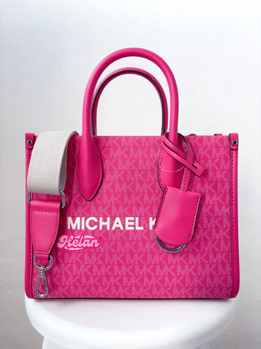 Crossbody Michael Kors Small Fucsia Rosa Chicle Lisa Níquel Beige