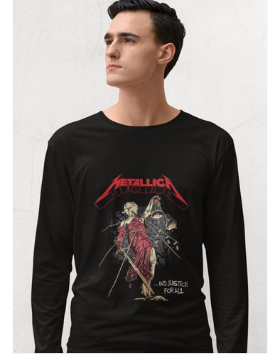 Polera Larga Matallica Musica Rock Justicia Algodon Estampad