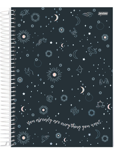 Caderno Espiral Preto Mystic Signos 1 Materia 80 Folhas