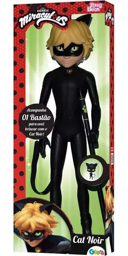 Boneco Miraculous Cat Noir Articulado Grande 56cm + Brinde