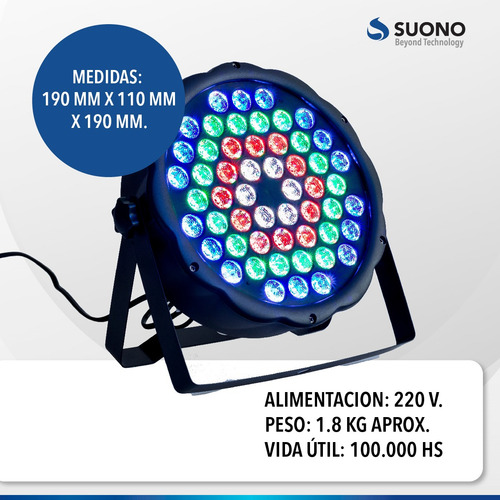 Tacho Proton Led 54 Led Alta Luminosidad Audioritmico Rgbw