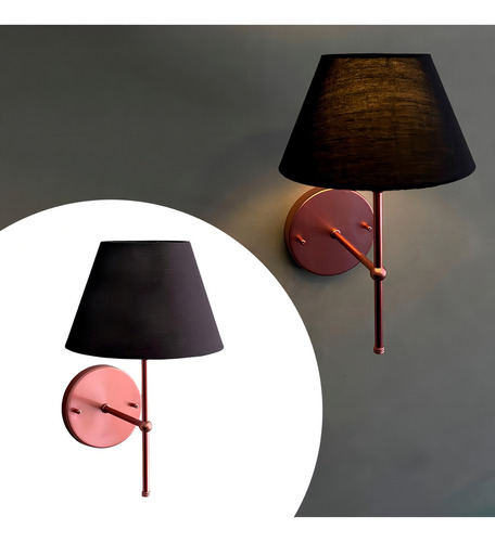 Arandela De Parede Rose Gold Em Aluminio Com Cupula Preto Quarto / Sala De Estar / Corredor Tecido Algodao E27 Tensao Bivolt 110v/220v