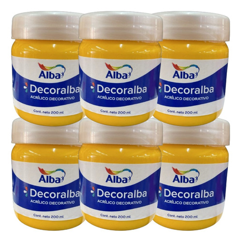 Pack 6 Unidades Acrilico Decorativo Alba 200 Ml Color Amarillo Oro