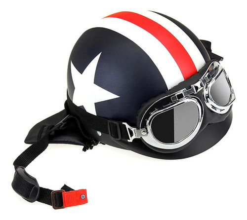 Casco De Moto Semiabierto Con Lentes Y Bufanda Y