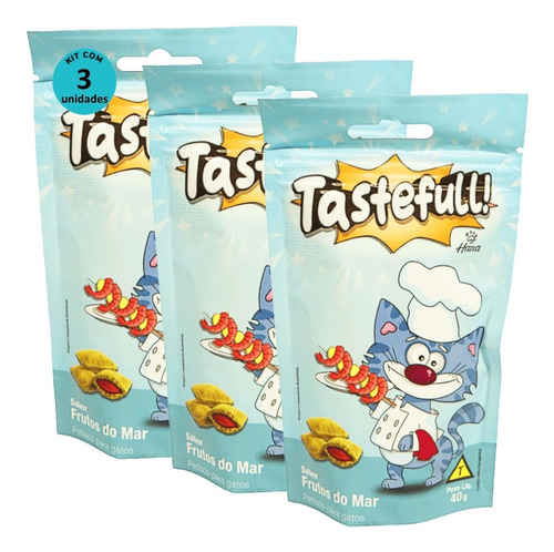 Kit 3 Hana Tastefull Nuggets Para Gatos Frutos Do Mar 40g