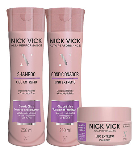 Shampoo Nick Vick Alta Perfomance Kit Nick Vick Liso Extremo Shampoo Condicionador E Máscara en pote de 700mL
