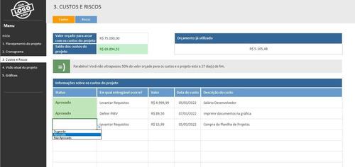 Imagem 6 de 8 de Planilha Projetos Excel: Planejamento, Cronograma E Gráfico