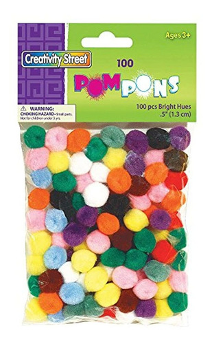 Colores Brillantes Pom Pons, 0.5'' Altura, (100 piezas)