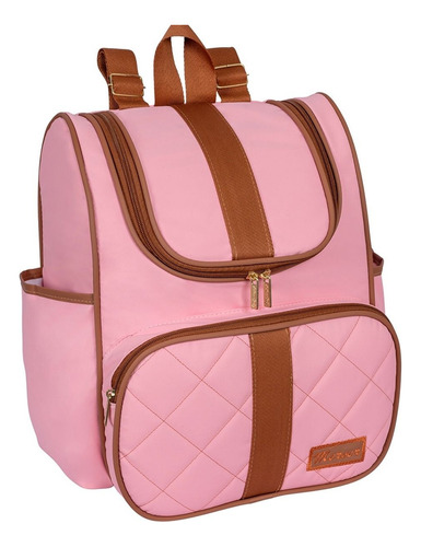 Bolsa Mochila Maternidade Grande Bebe Menina Menino Cor Rosa Desenho Do Tecido Liso