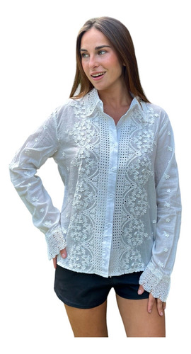 Camisa Blusa Volados Broderi Importada Calada Zozulka