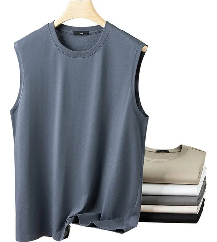 Camiseta Sin Mangas Para Hombre De Algodón Puro Color Liso