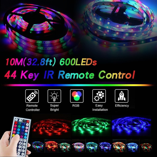 Imagen 4 de 10 de Rollo De Tira Led Multicolor Rgb 10 M Luces De Decoración