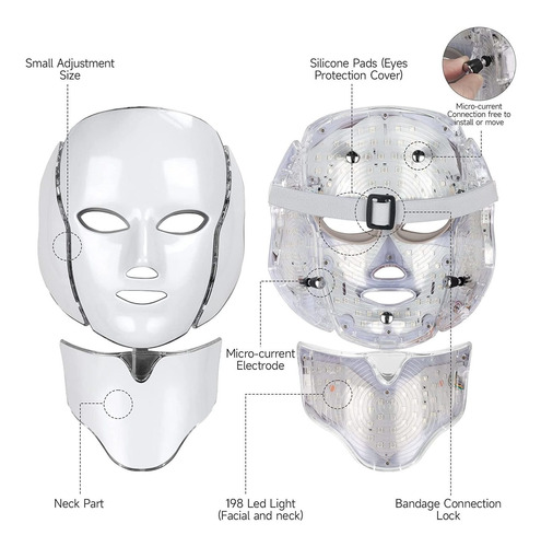 Relassy - Mascarilla Facial De 198 Led, Terapia De Luz, 7 Co