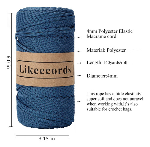3 Madejas De Poliéster Trenzado De Macramé De 4 Mm, 1...
