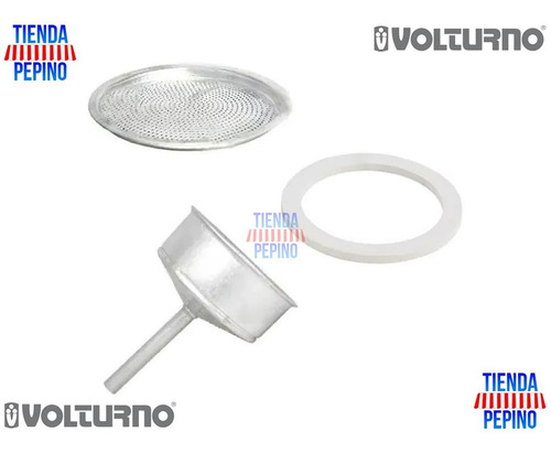 Imagen 3 de 4 de Volturno Set 3 Repuestos Embudo Junta Filtro Tienda Pepino Cafetera Estilo Italiana Restaura