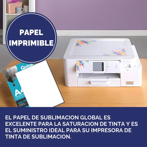 Papel A4 Para Sublimar Y Estampar - 95% Transferencia - 210 X 297 Mm - 100 Gramos - Resma De 20 Hojas - Marca Global Electronics