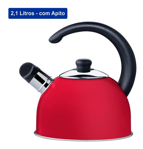 Chaleira Tramontina Aço Inox Vermelha Com Apito 2,1 L