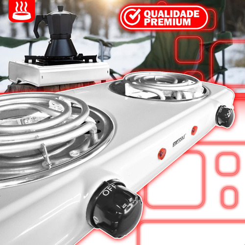 Fogareiro Fogão Cook Top Duas Bocas 127v Elétrico Portátil 2000w Com Maçarico Automático Isqueiro A Gás