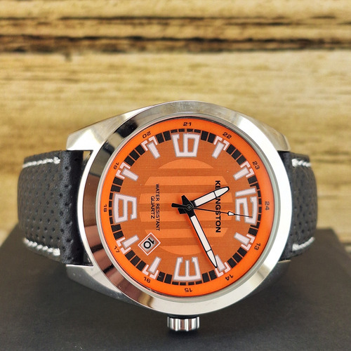 Reloj Kevingston Naranja Con Calendario Negro Negro Naranja