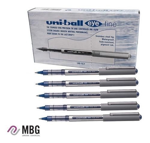 Roller Uni Ball Ub-157 0.7mm. Eye X12 Unidades. Color de la tinta Azul Color del exterior Gris