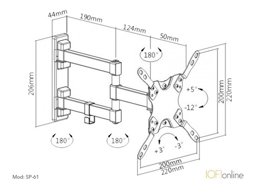 Imagen 2 de 9 de Soporte Tv Led Lcd Iofi Móvil Articulado 32 39 40 42 43
