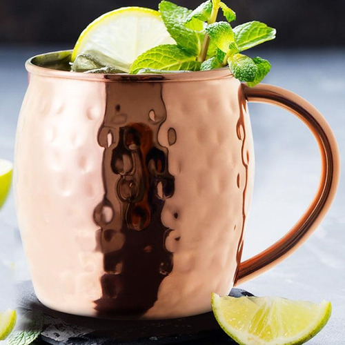Imagem 3 de 3 de Caneca Moscow Mule Martelada 470ml Inox Rosê Gold Cobre