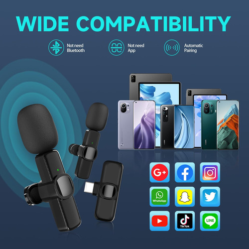 Microfone De Lapela Usb C Sem Fio De 2 Pacotes Lav Mic Y