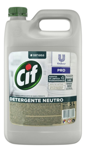 Detergente Cif Active Gel Neutro Sin Fragancia Bidon 5lt