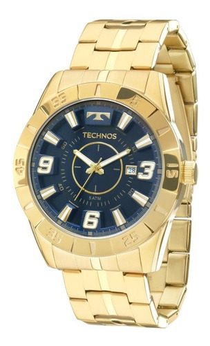 Relógio Technos Masculino Dourado Fundo Azul 2115kyz/4a