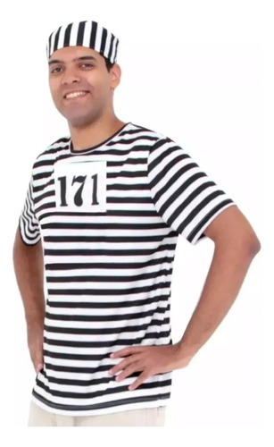 Camisa Presidiário + Boina Bandido Ladrão 171 Adulto