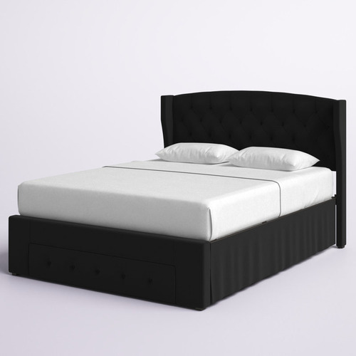 Base Cama Con Almacenaje Y Respaldo Tapizado Alojzije Negra
