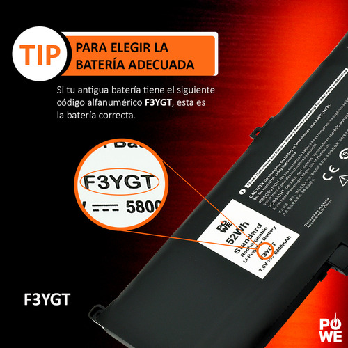 Batería para portátil Dell Latitude 7000 7280 7480 7490 F3ygt