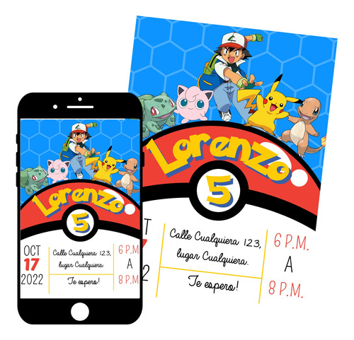 Invitación Digital Personalizada Pokémon N1 Cumpleaño Fiesta