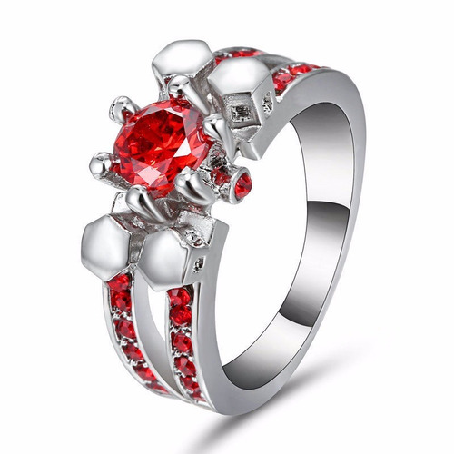 Anillo Acero Enchapado Compromiso Plata Piedra Circon Rojo C