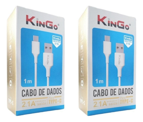 Kit 2 Cabos Usb-c Kingo Branco 1m 2.1a Para Xiaomi Mi 9t Pro