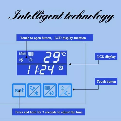 Espejo LED Touch con Bluetooth y Reloj 71530 - Goodwill