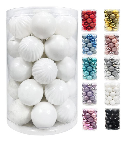 Bolas De Navidad De 4cm C/u 34 Pcs. Color Blanco