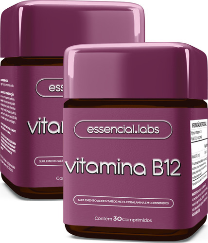 02 POTES da VITAMINA B12 Metilcobalamina 100% PURA - Fórmula Avançada com Máxima Concentração e Absorção - 60 Doses