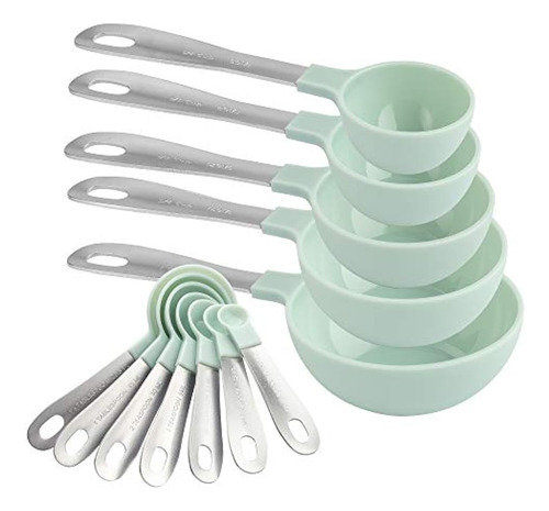 12pz De Tazas Y Cucharas Medidoras Con Asas Acero Inoxidable