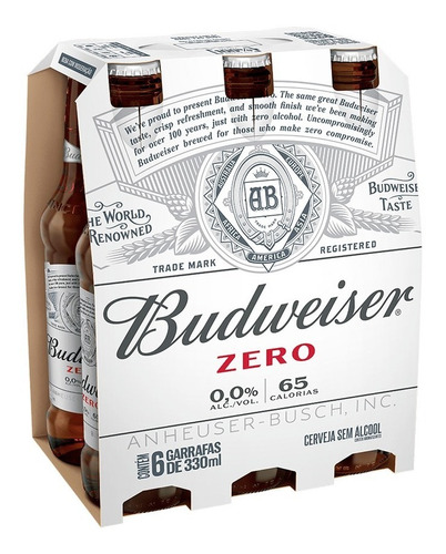 Nova Cerveja Bud Budweiser 0 Zero Sem Alcool 6longnecks355ml