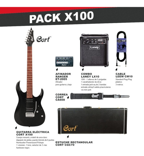 Pack Guitarra Cort X100 Negra + Estuche Amplificador Cable