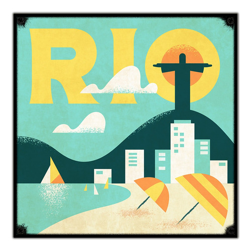 #158 - Cuadro Vintage 30 X 30 Cm / Rio Brasil Playa No Chapa